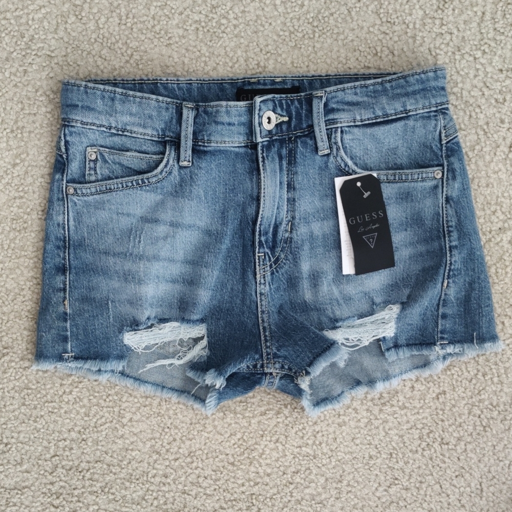 GUESS Distressed Light Blue Jean Shorts Size 27 NWT